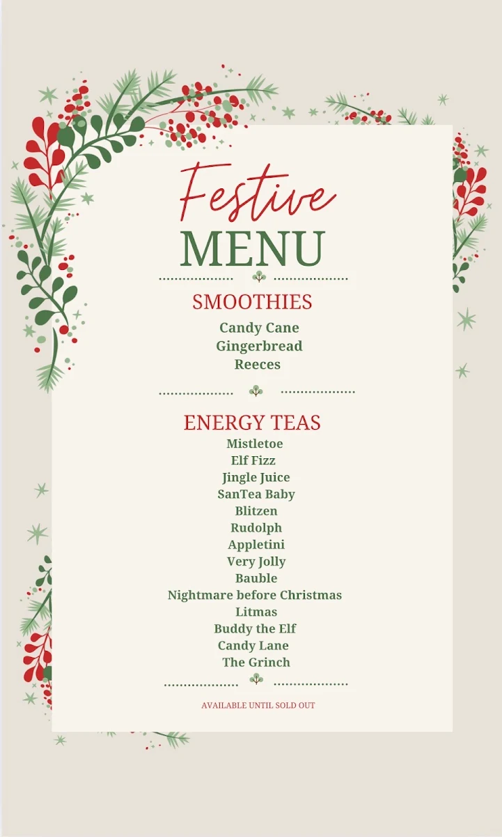 Menu, Acteav8 Nutrition