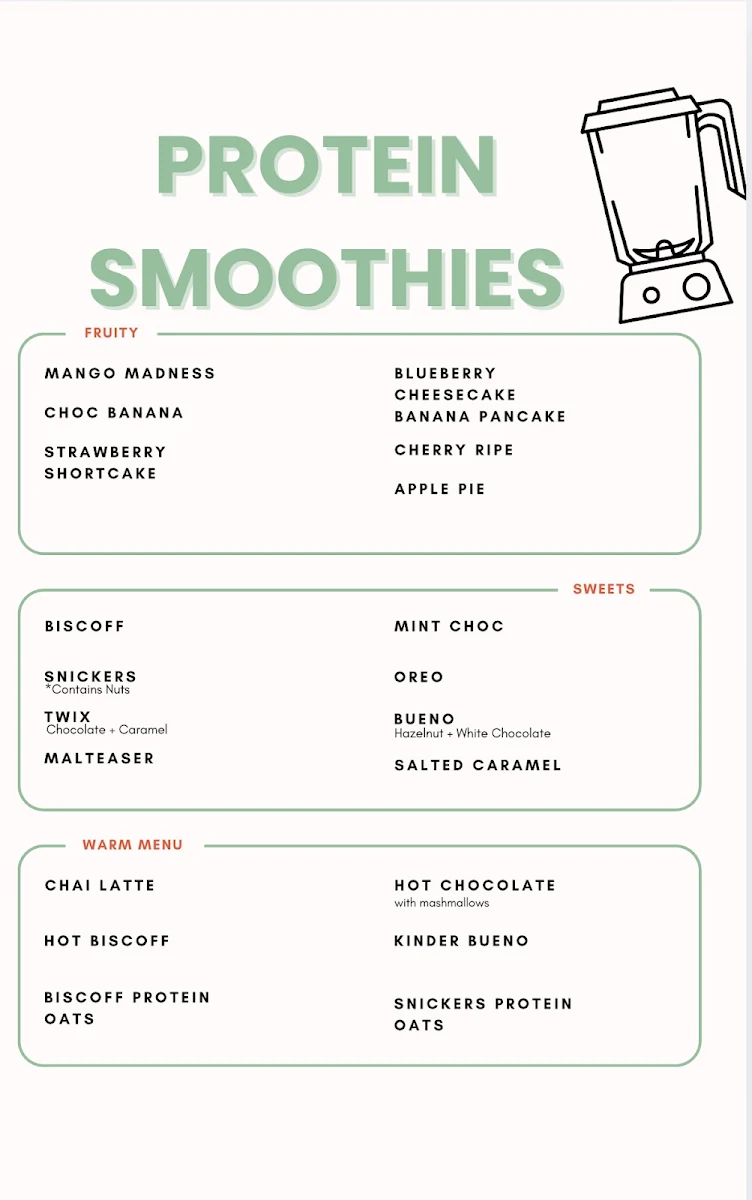Menu, Acteav8 Nutrition