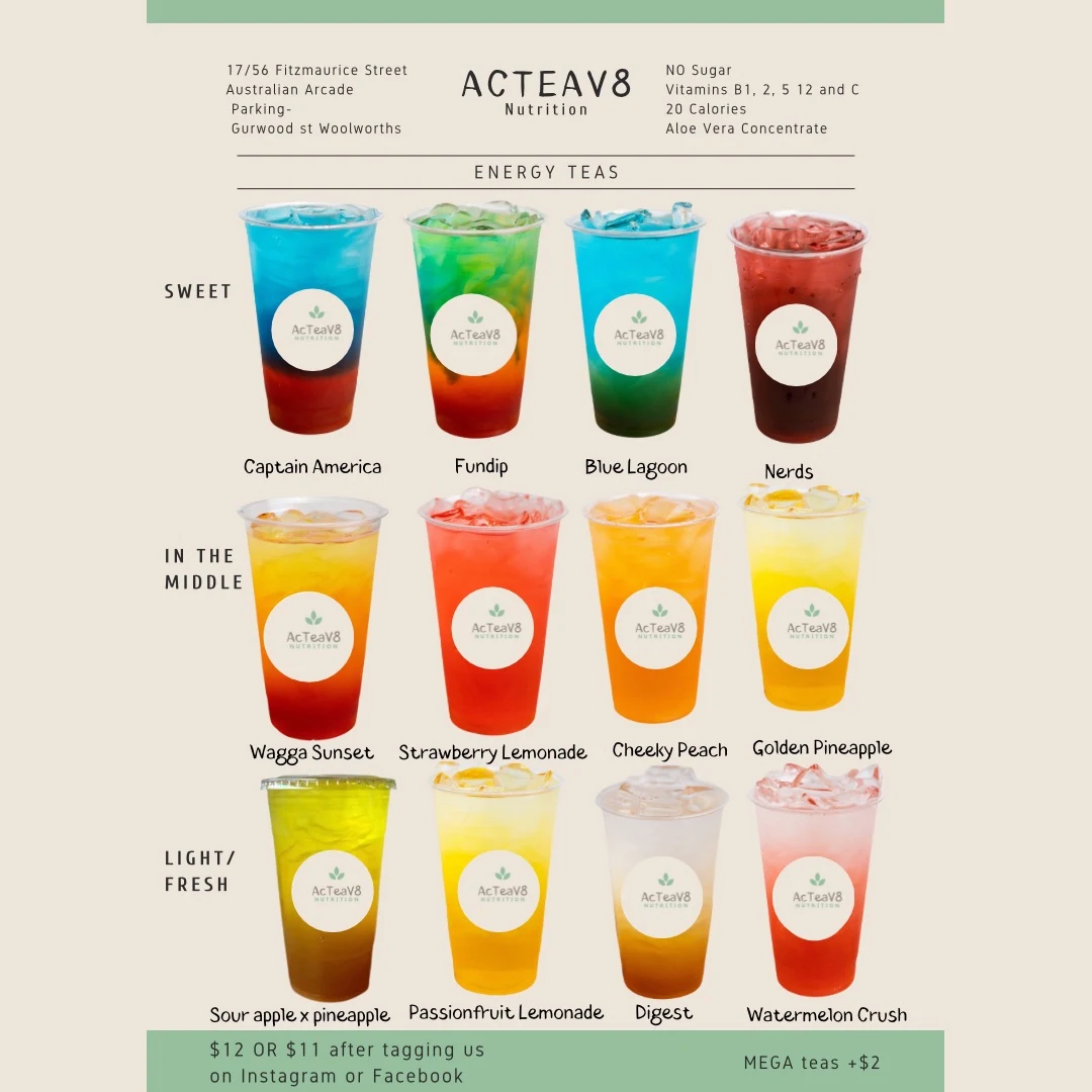 Menu, Acteav8 Nutrition