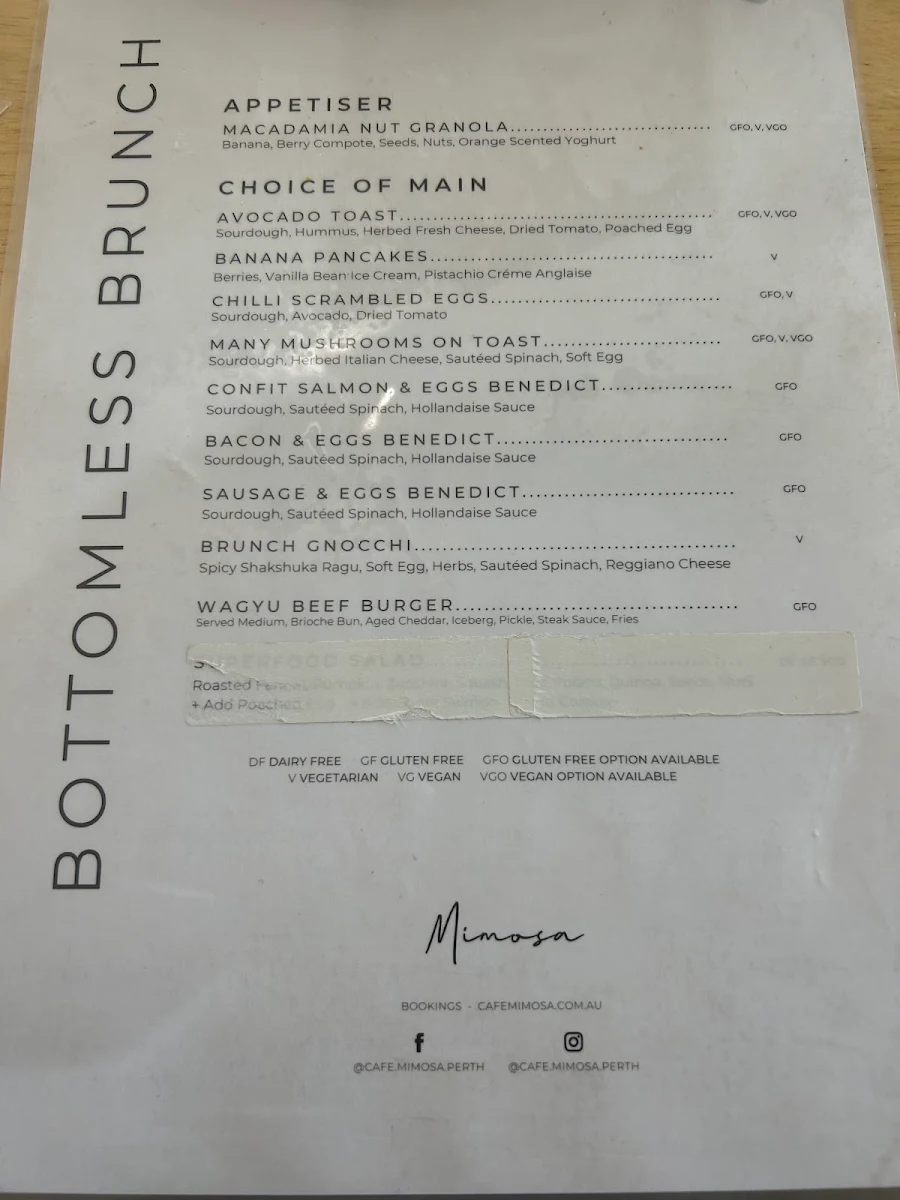 Menu, Mimosa