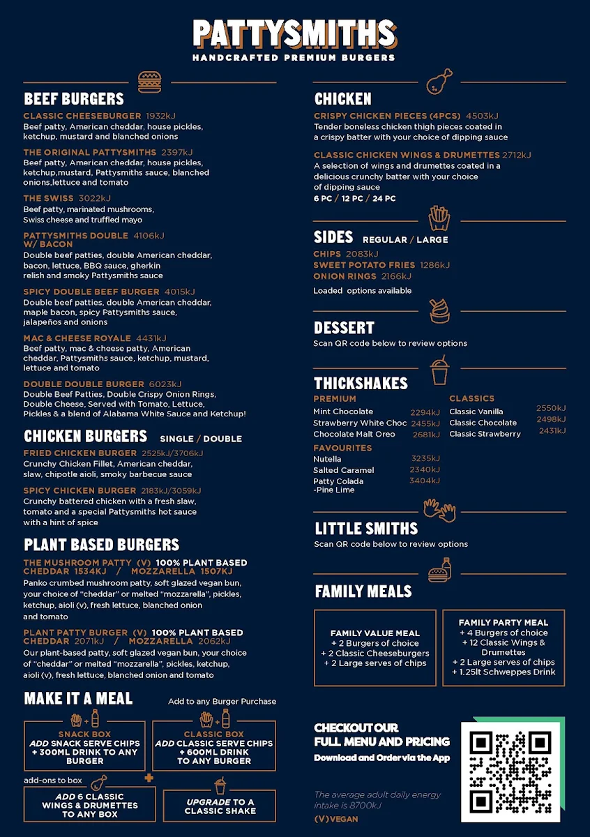 Menu, Pattysmiths Bellbird Park