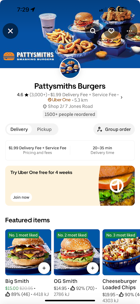 Menu, Pattysmiths Bellbird Park