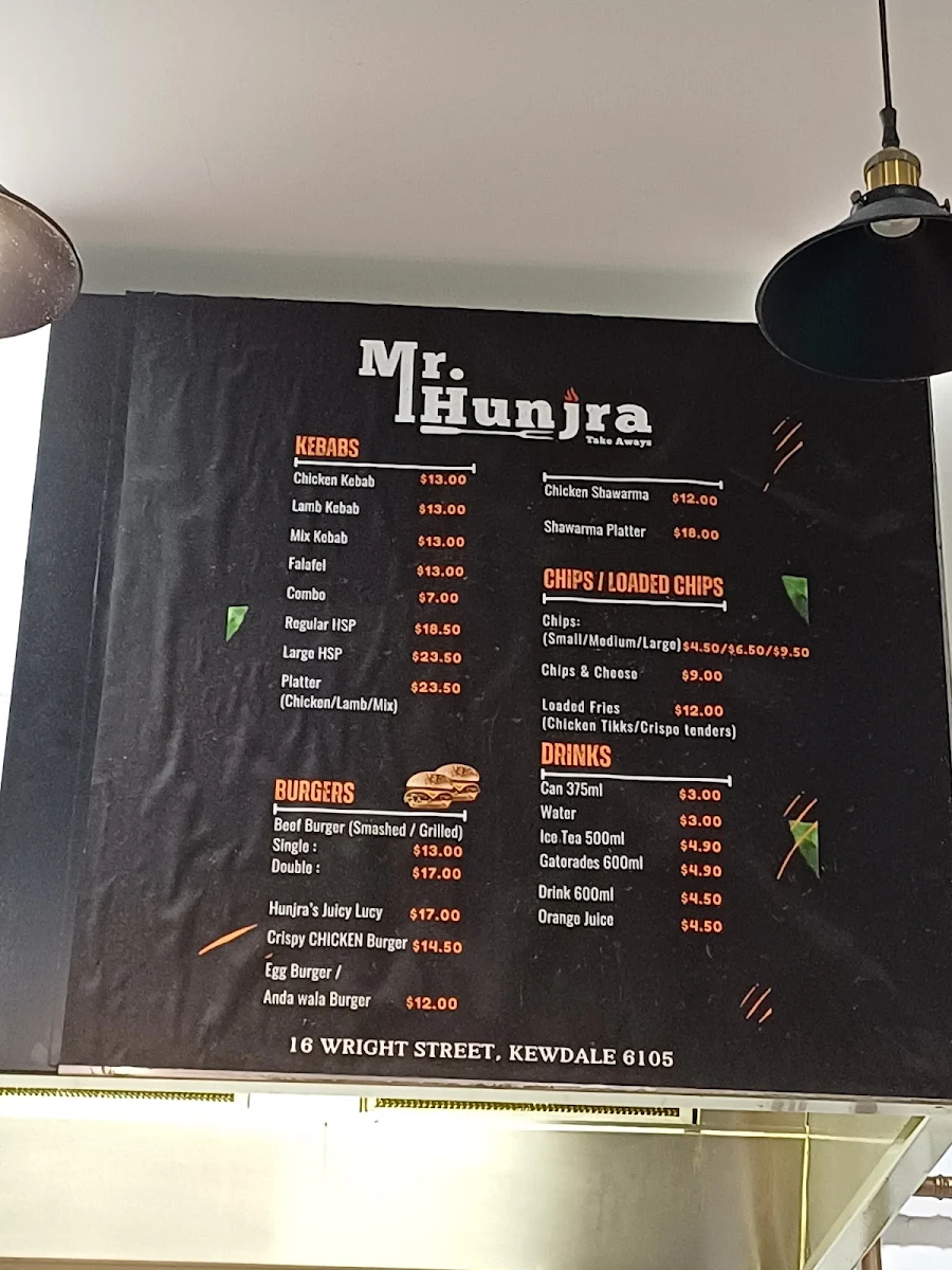 Menu, Mr Hunjra Cafe & Restaurant