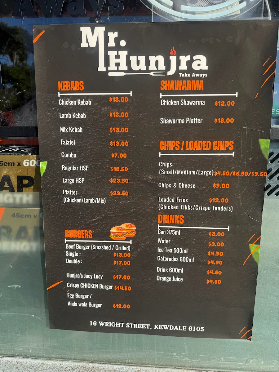 Menu, Mr Hunjra Cafe & Restaurant