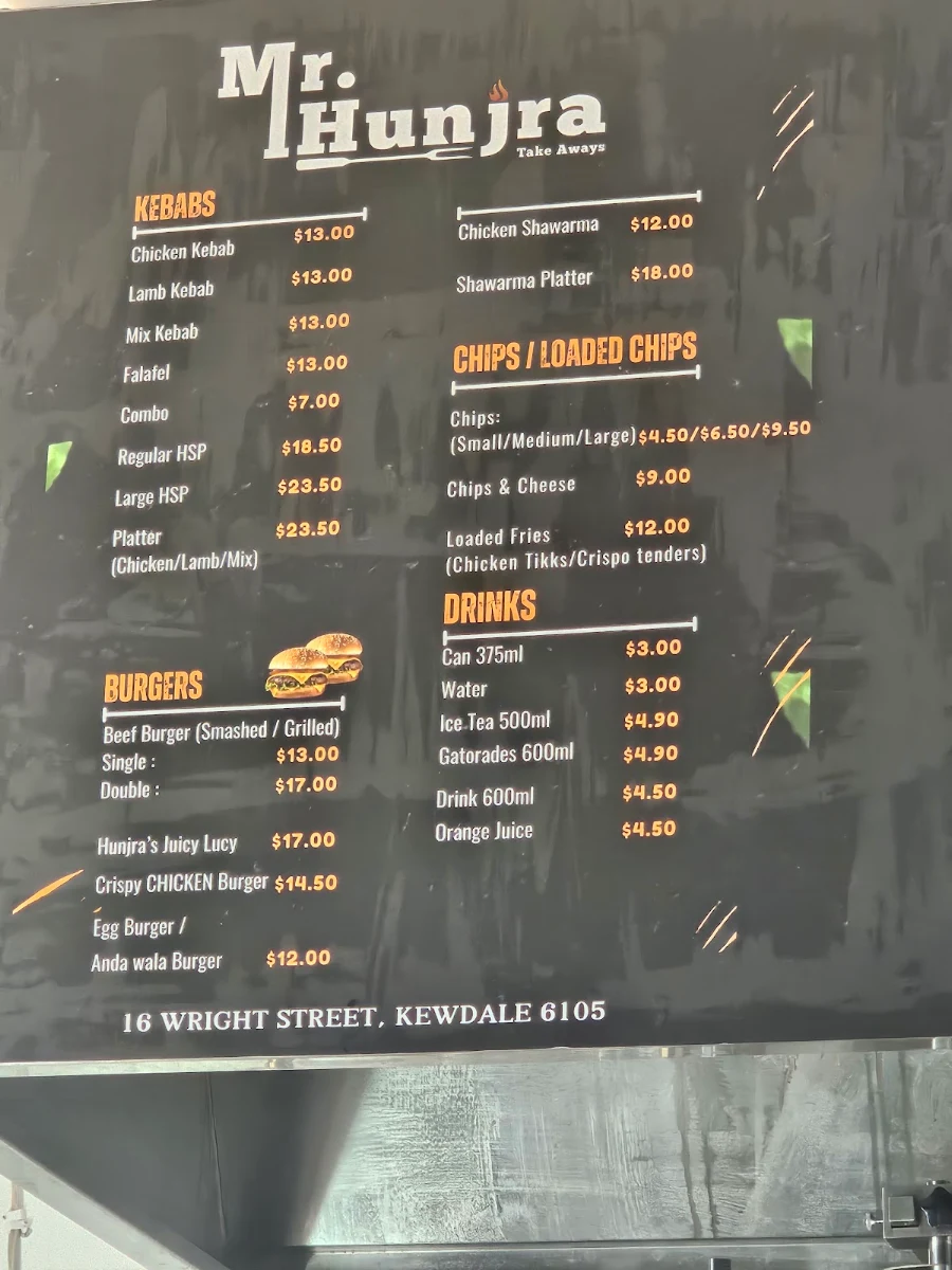 Menu, Mr Hunjra Cafe & Restaurant