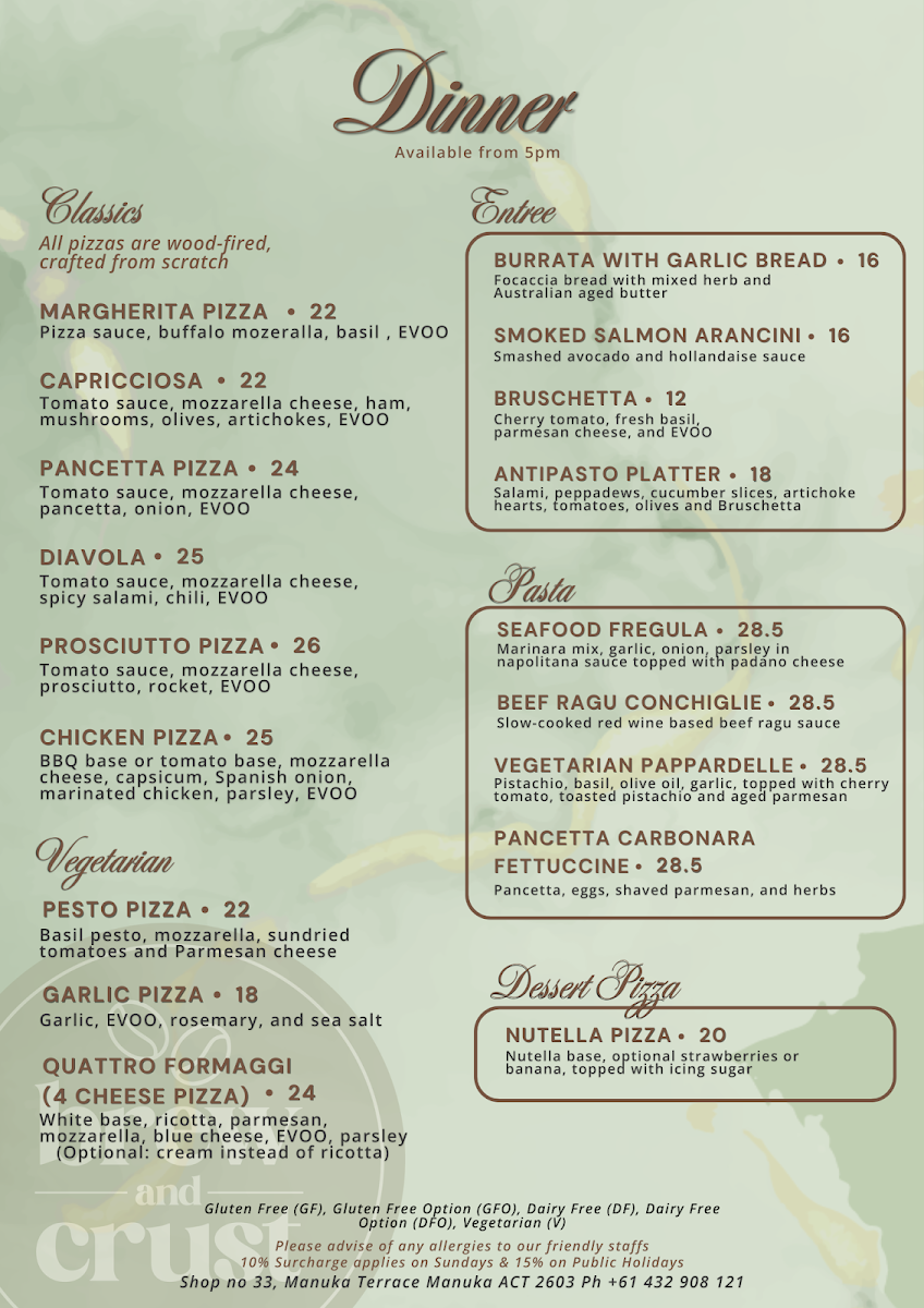 Menu, Brew & Crust