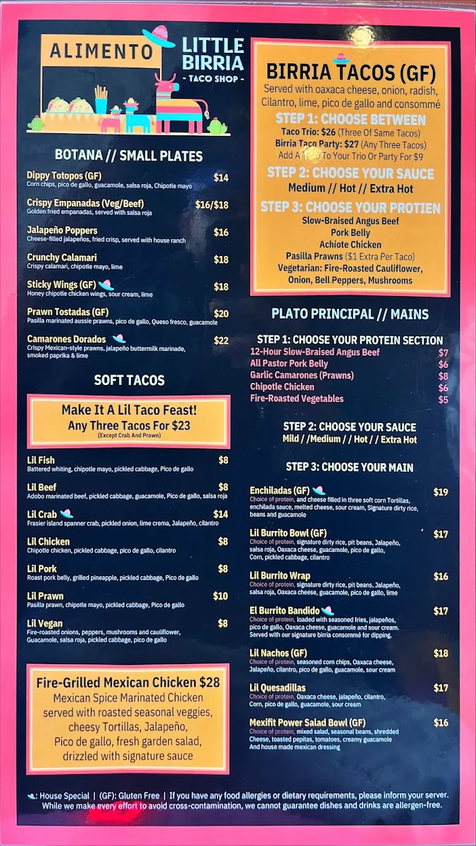 Menu, Little Birria Gladesville