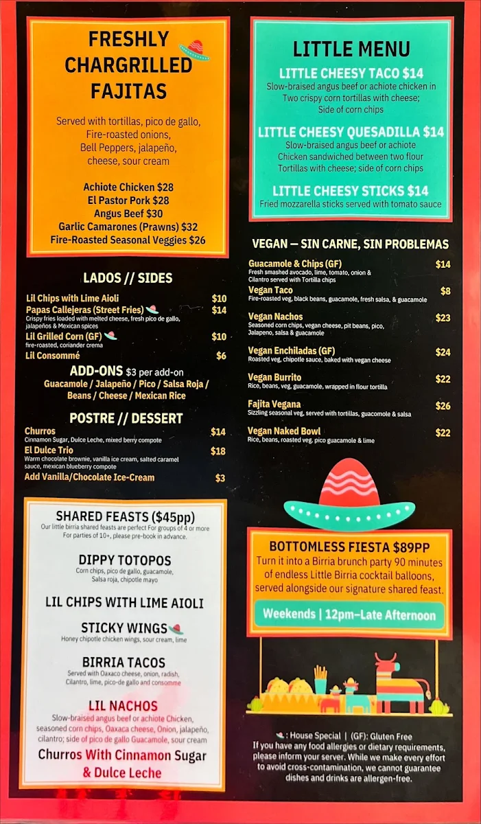Menu, Little Birria Gladesville