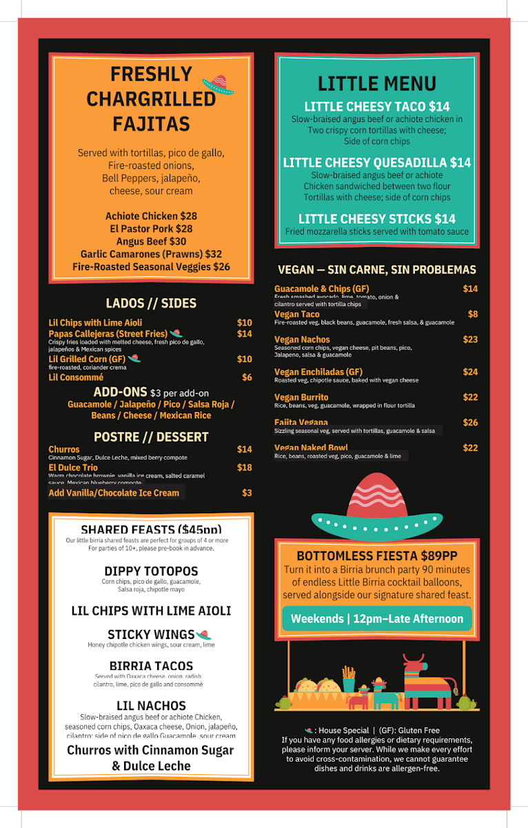 Menu, Little Birria Gladesville