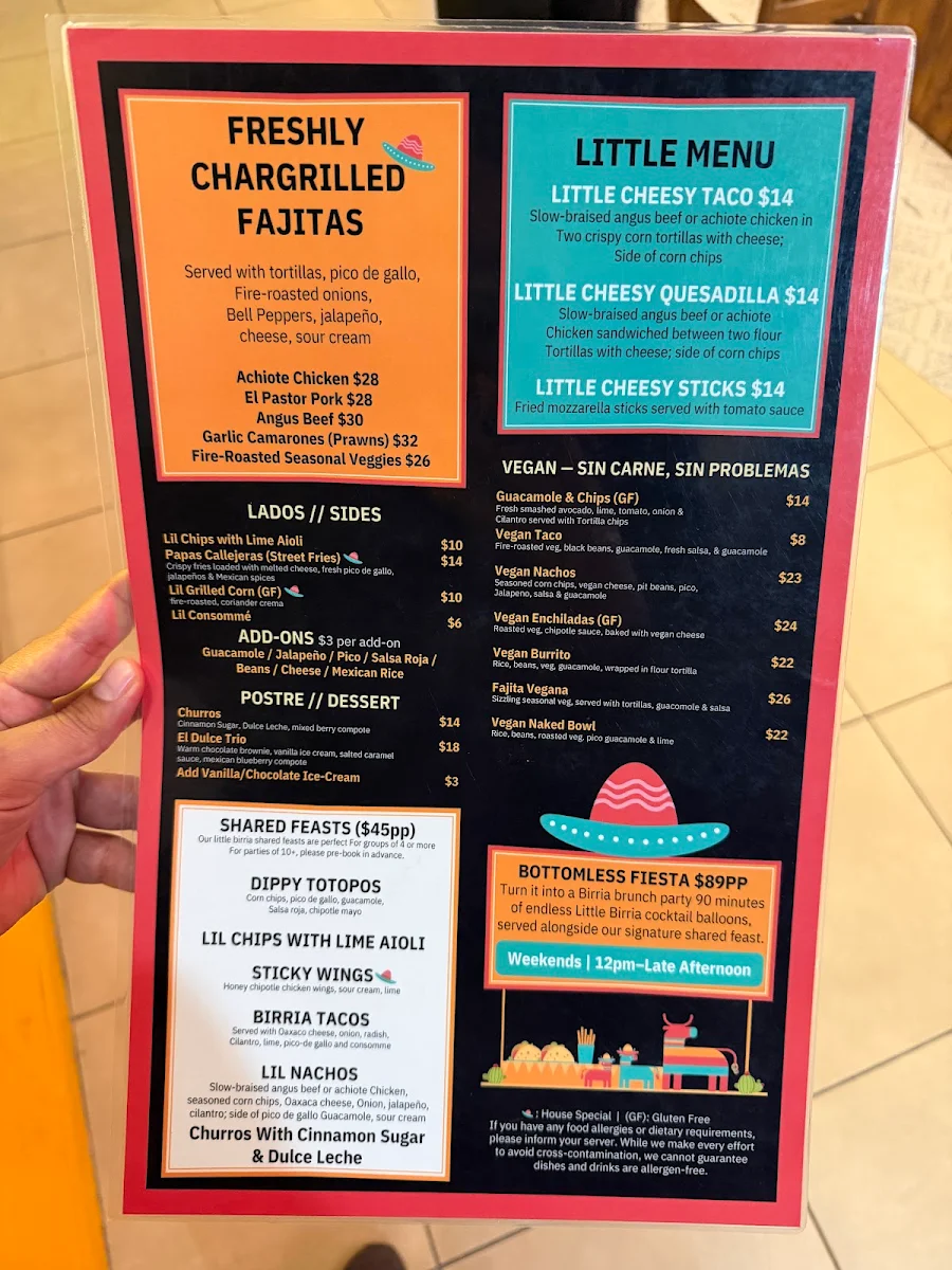 Menu, Little Birria Gladesville