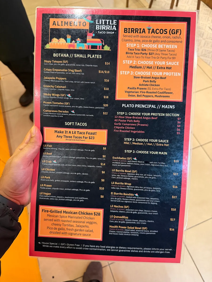 Menu, Little Birria Gladesville