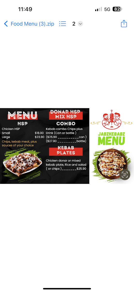Menu, Jabz Kebabz