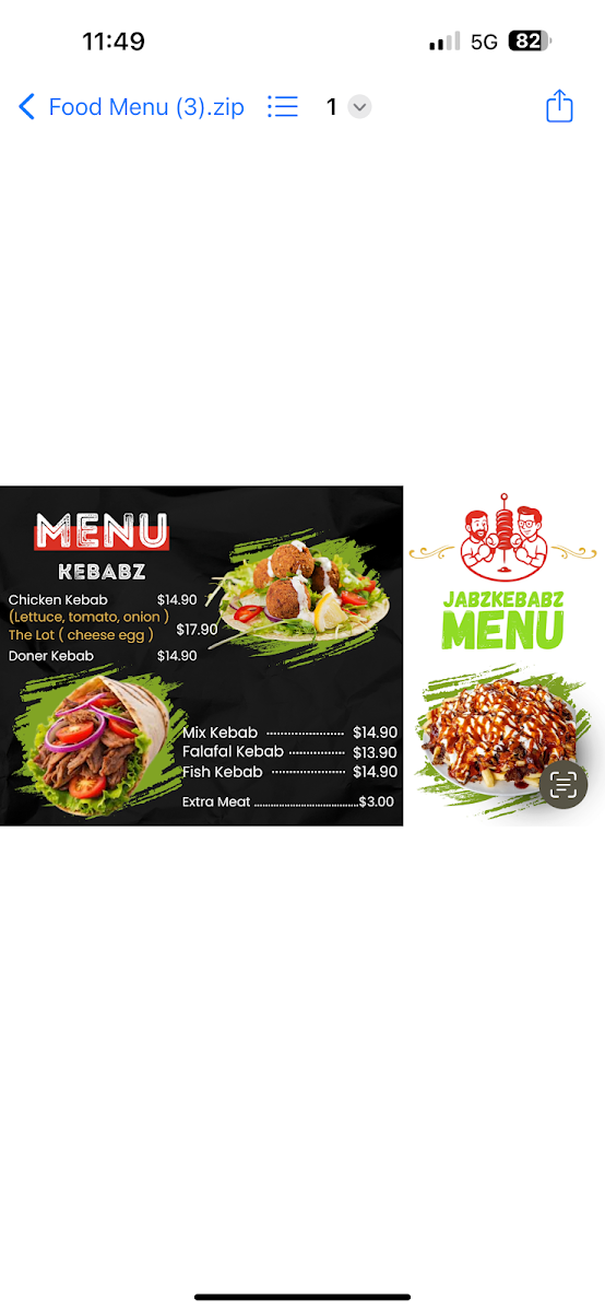 Menu, Jabz Kebabz