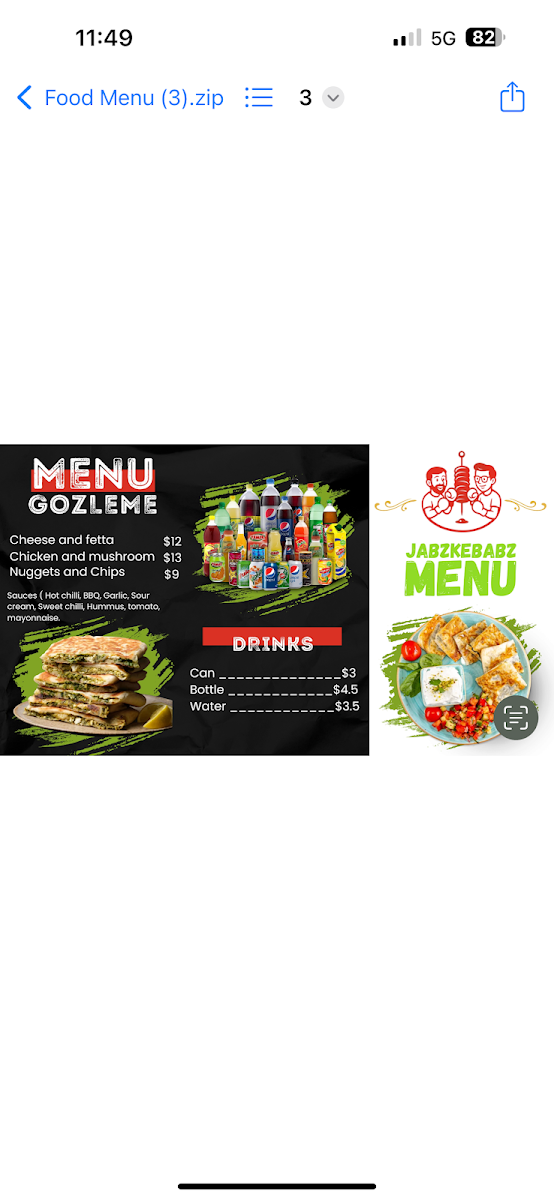 Menu, Jabz Kebabz