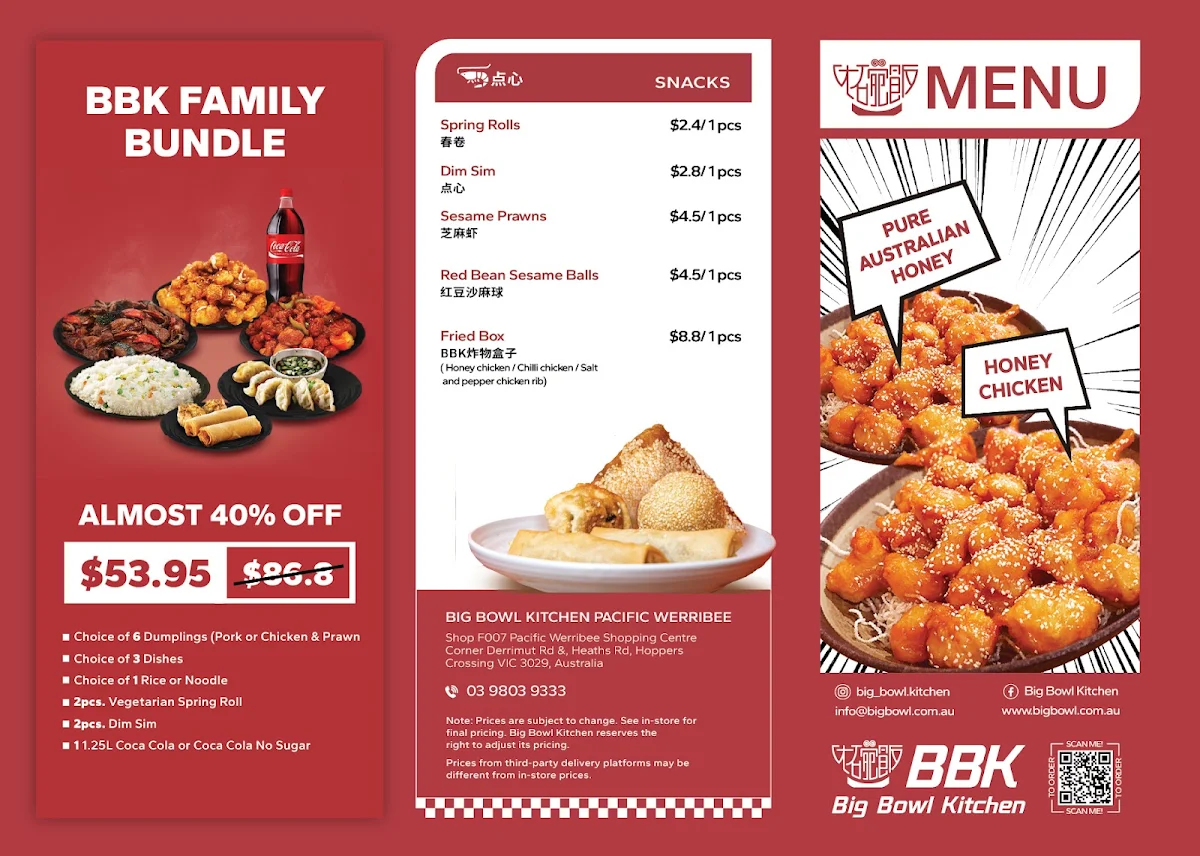 Menu, Big Bowl Kitchen Pacific Werribee