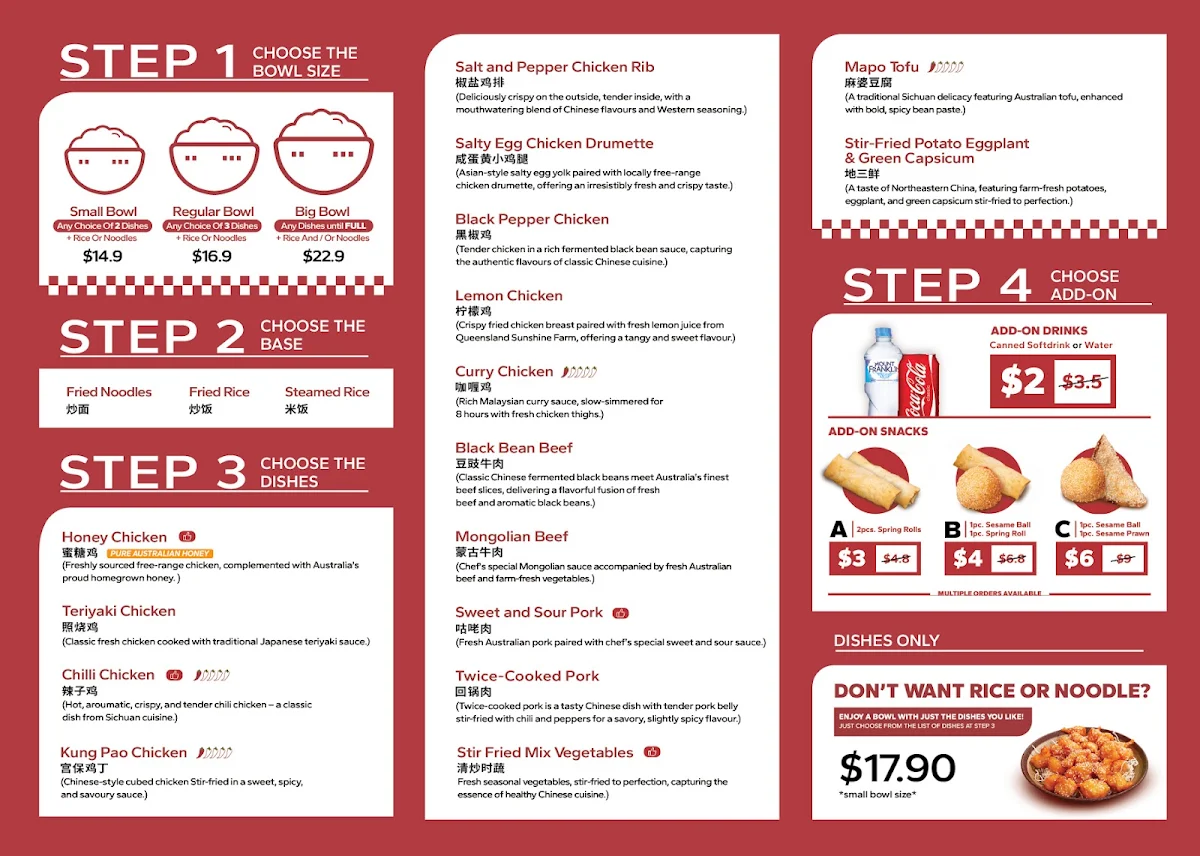 Menu, Big Bowl Kitchen Pacific Werribee