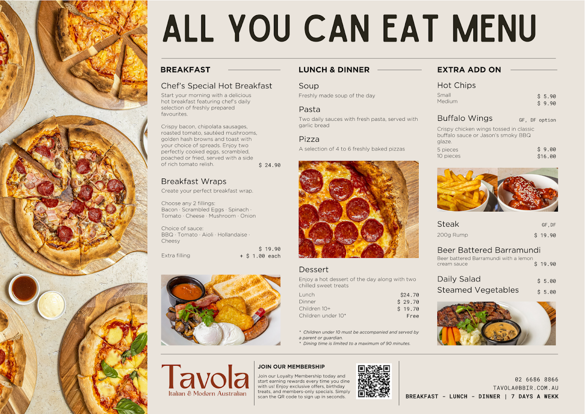 Menu, Tavola Restaurant Bar