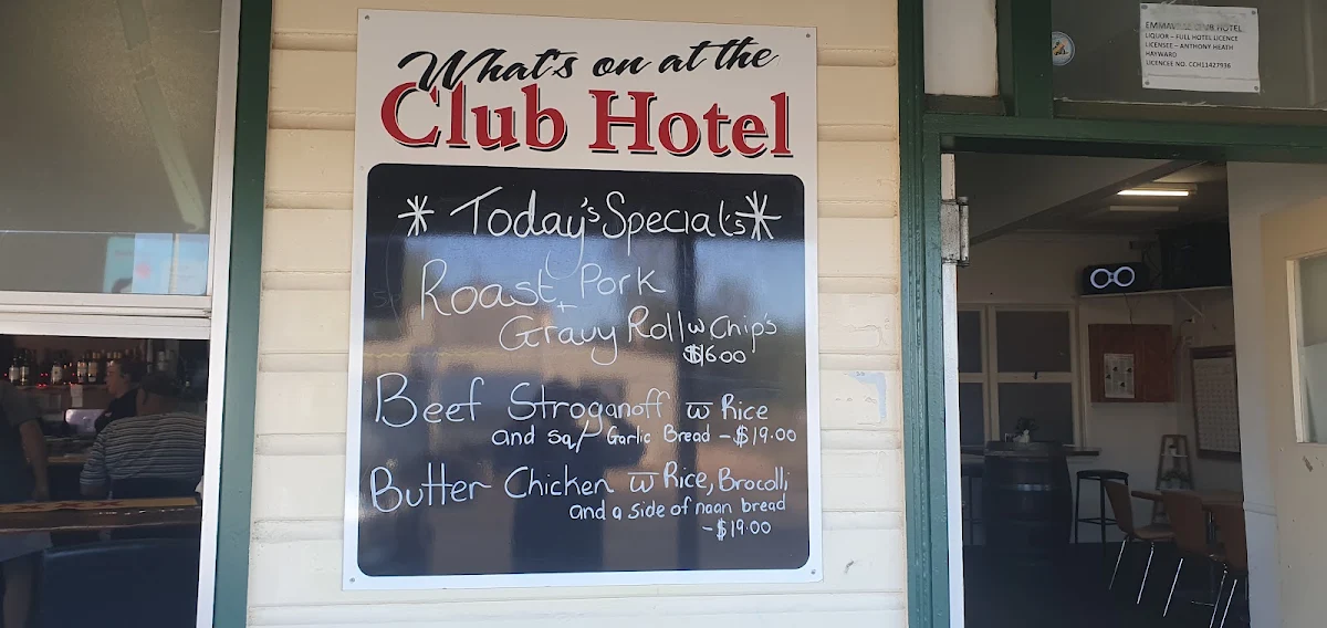 Menu, Emmaville Club Hotel