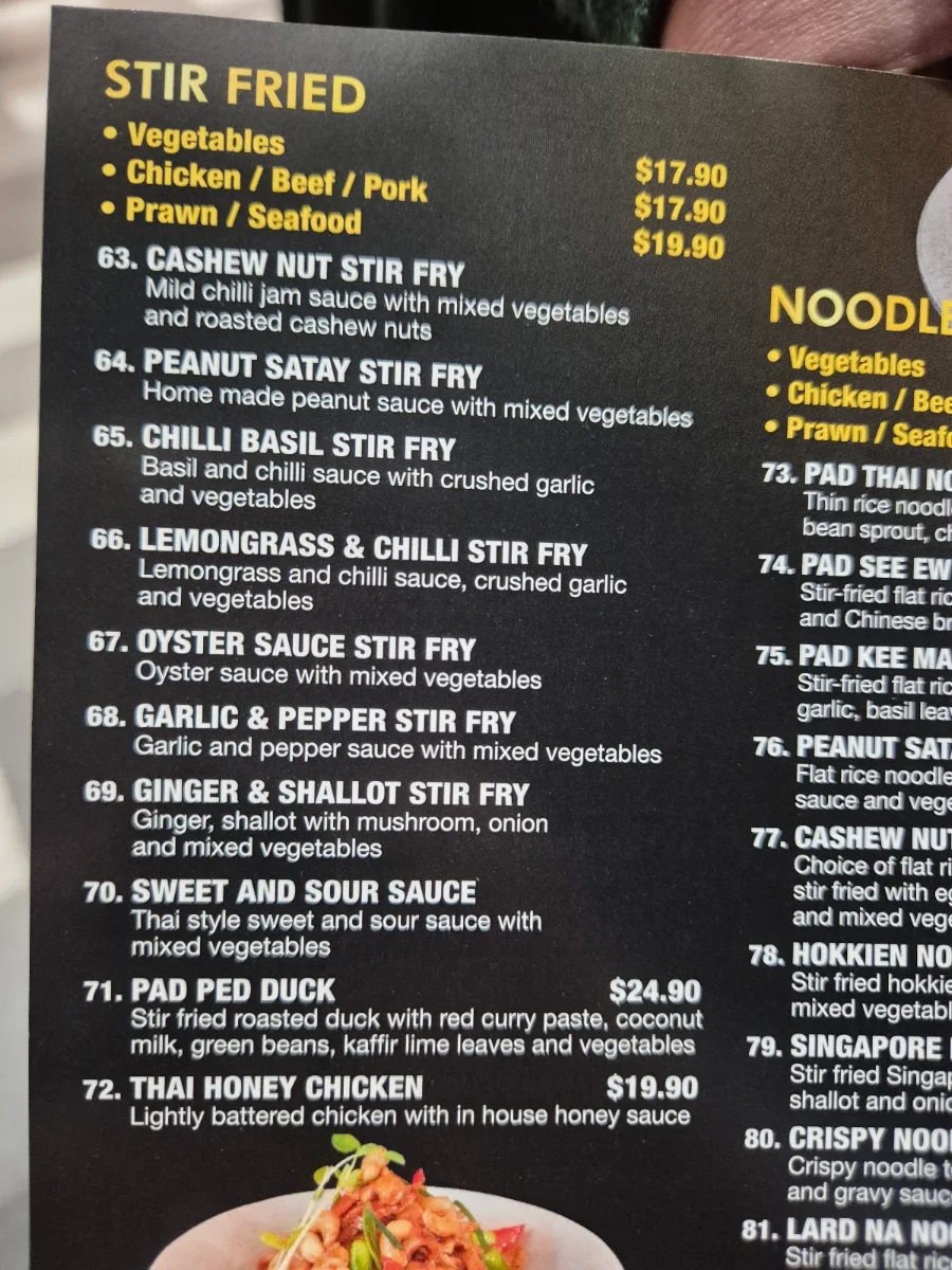 Menu, Thai Emerald