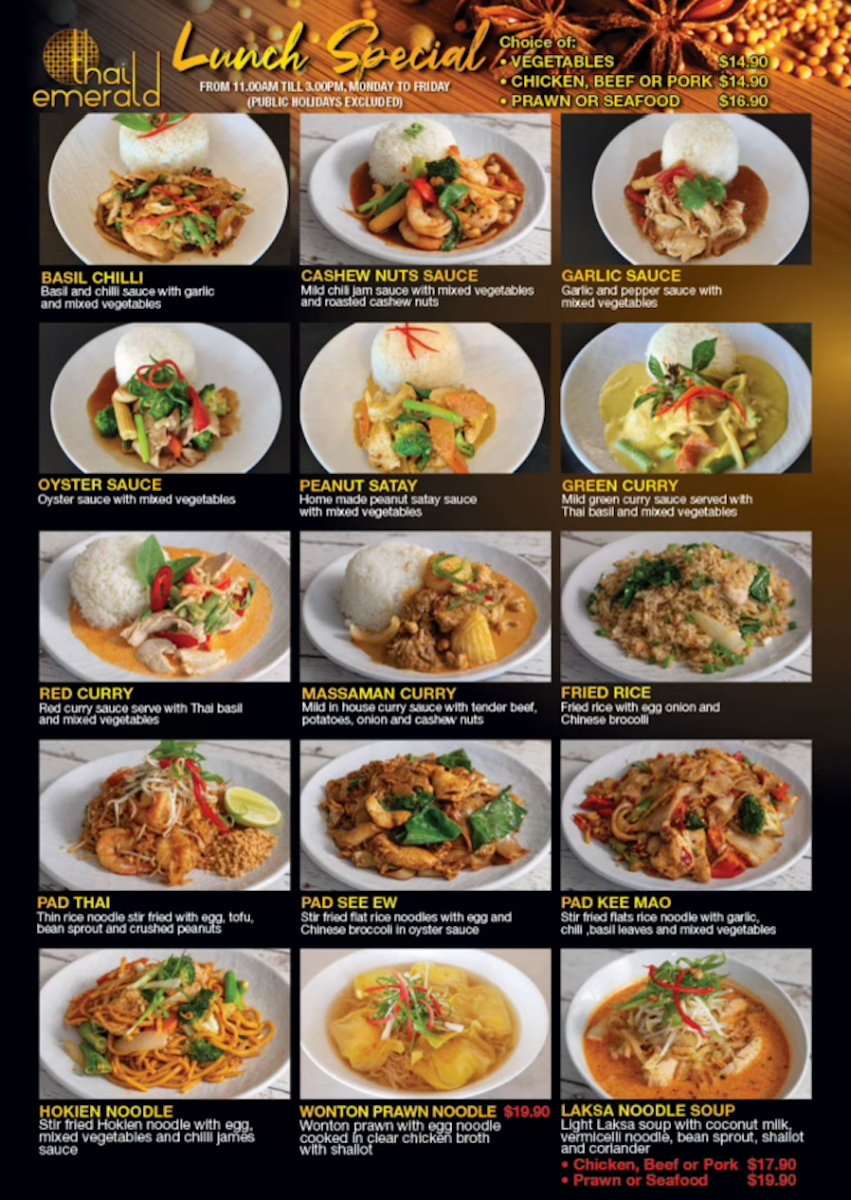 Menu, Thai Emerald