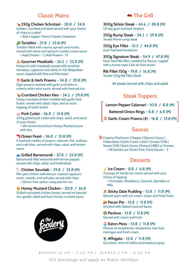Menu, The Foodery