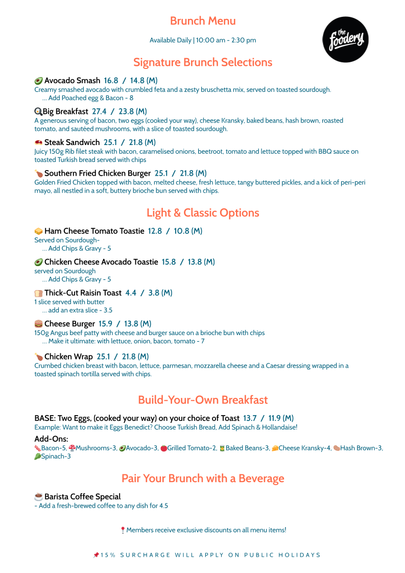 Menu, The Foodery