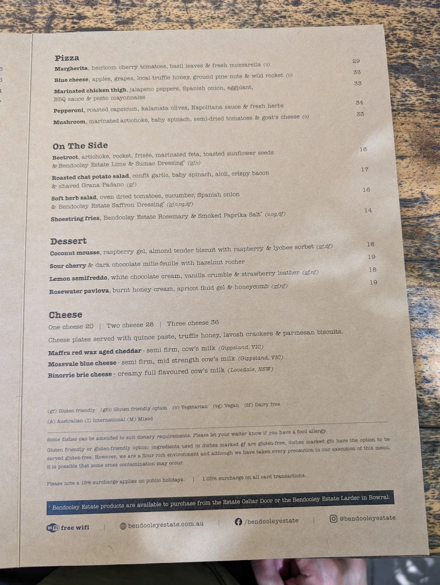 Menu, Berkelouw Book Barn