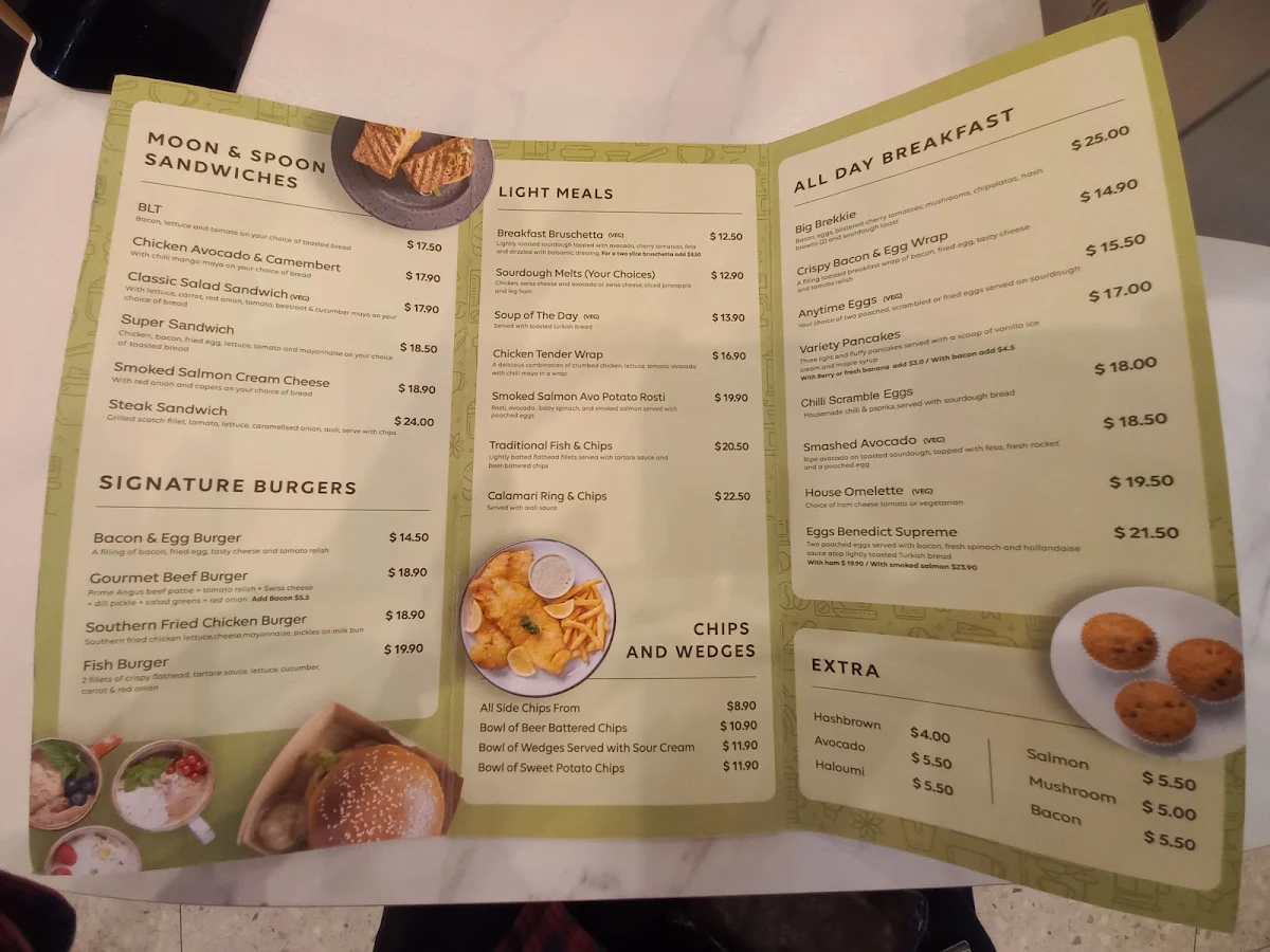 Menu, Moon & Spoon