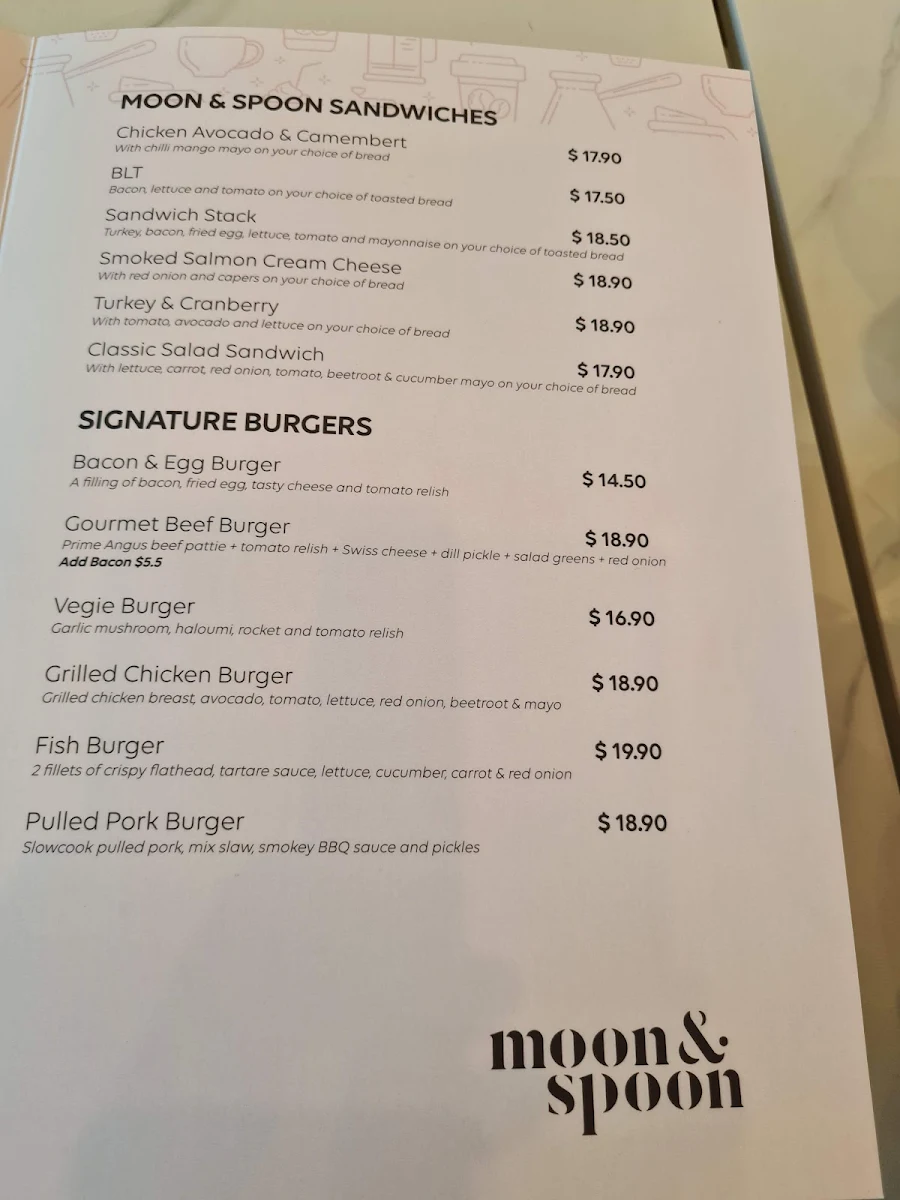 Menu, Moon & Spoon