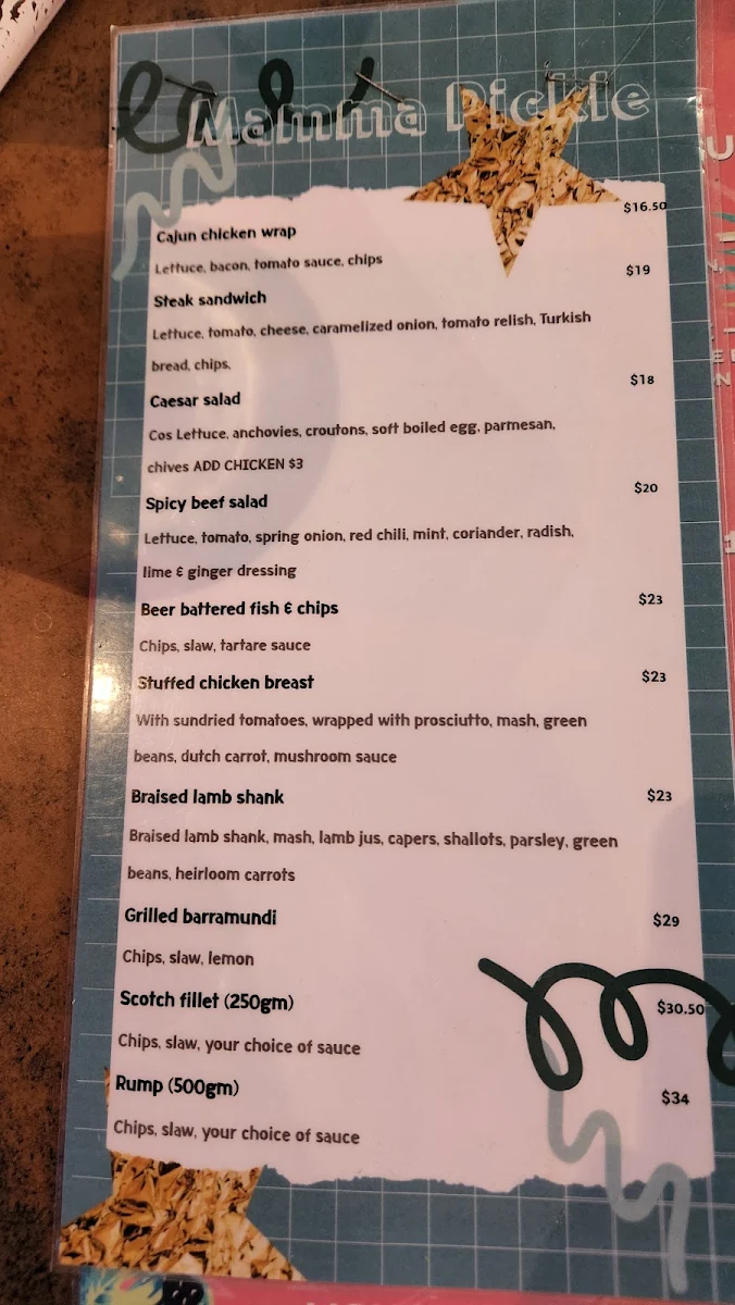 Menu, Monsoons Darwin
