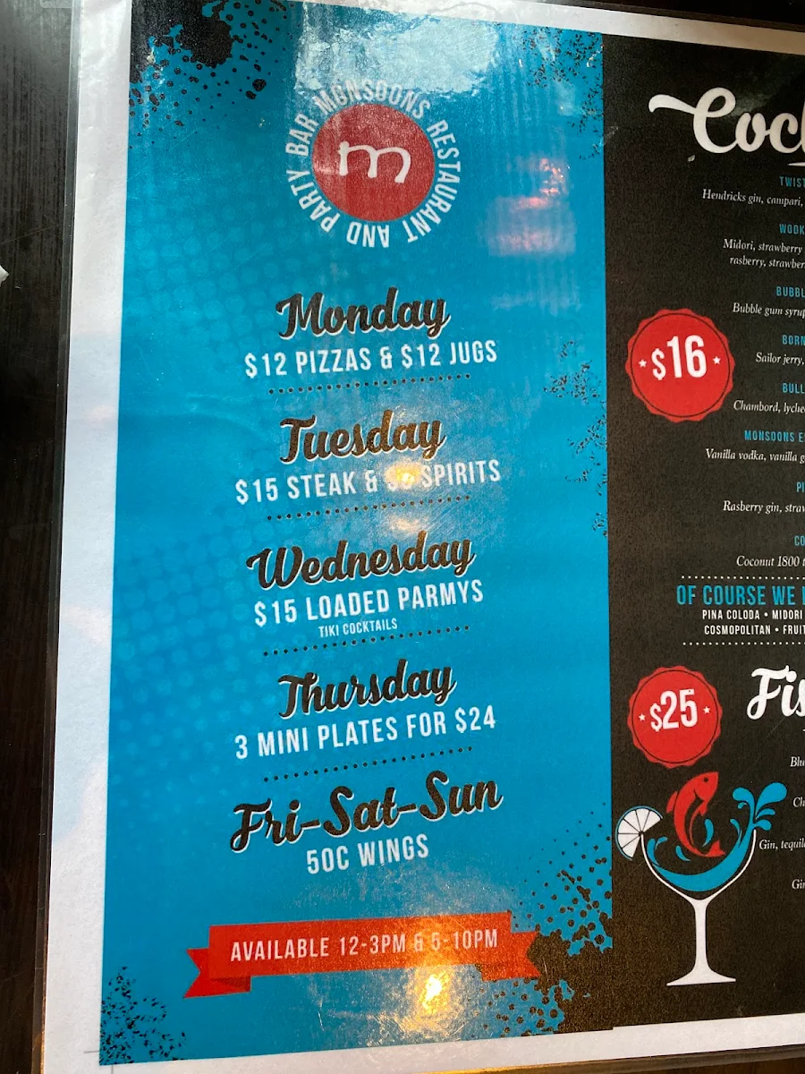 Menu, Monsoons Darwin