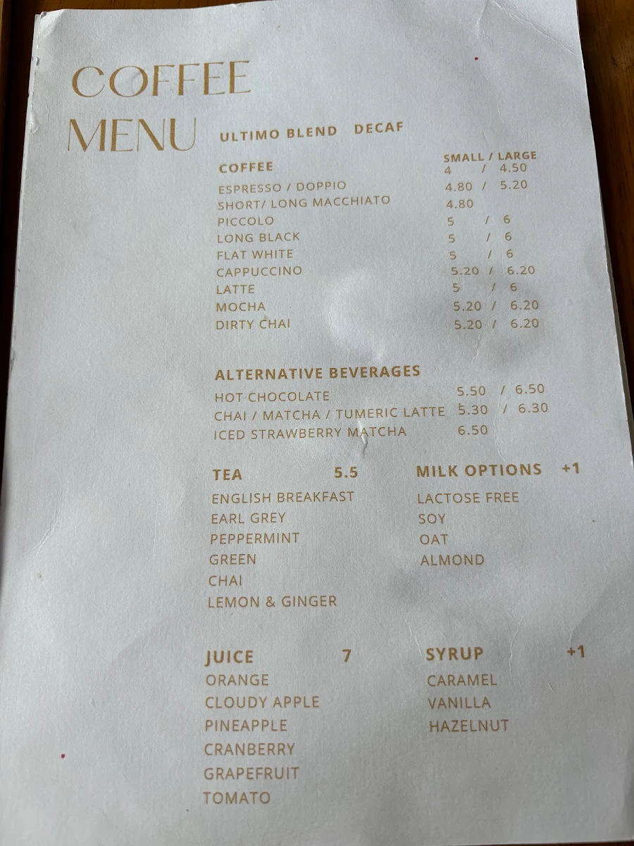 Menu, Joey's