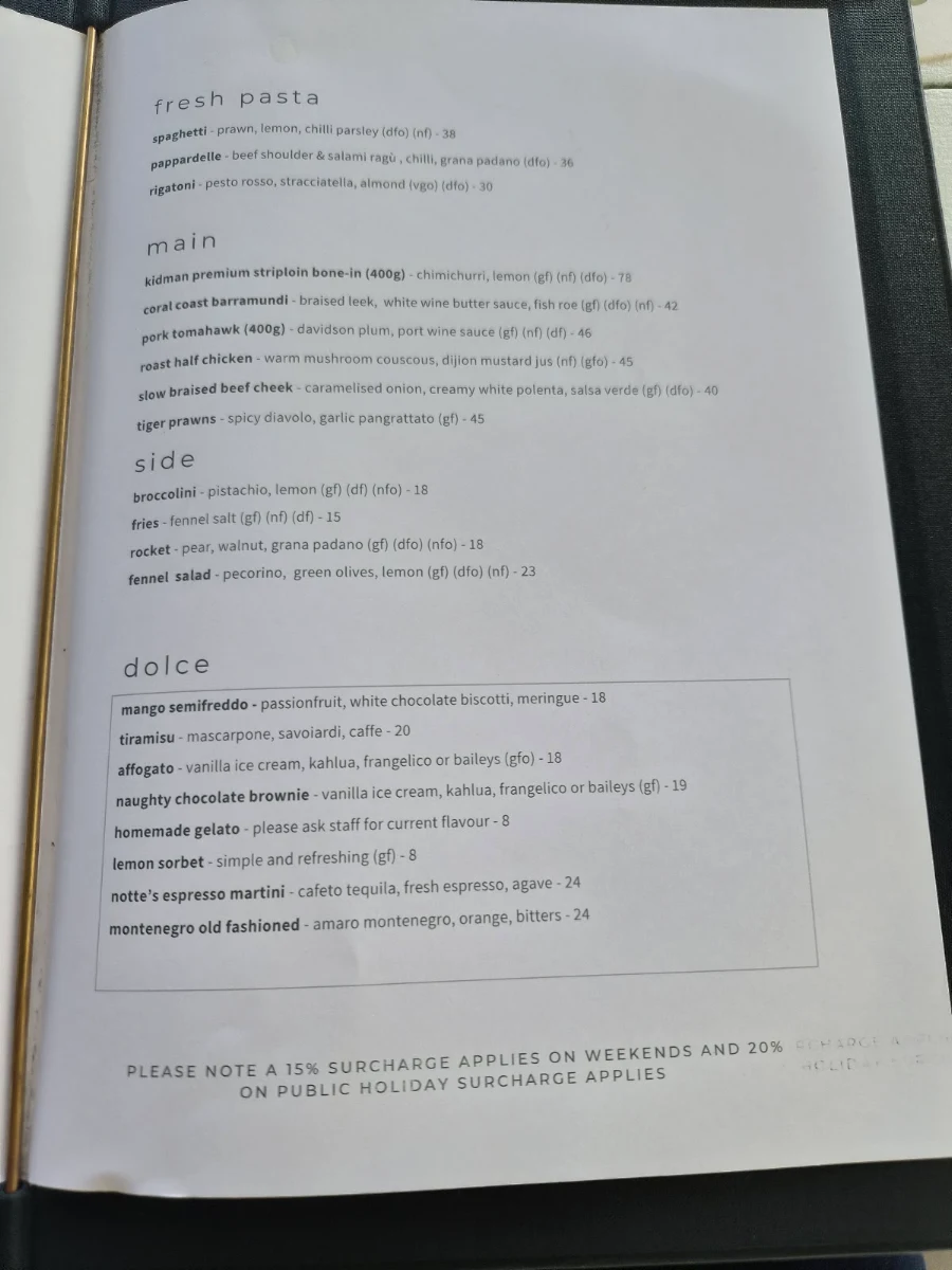 Menu, Joey's