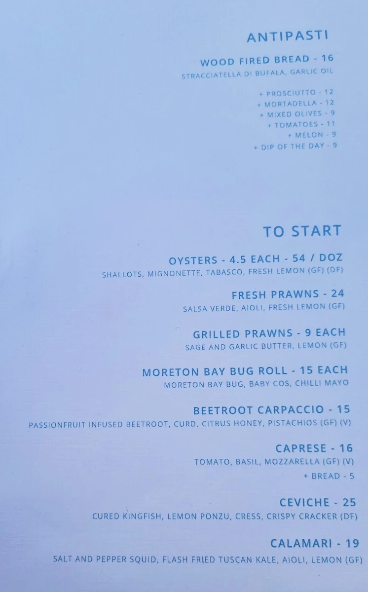 Menu, Joey's