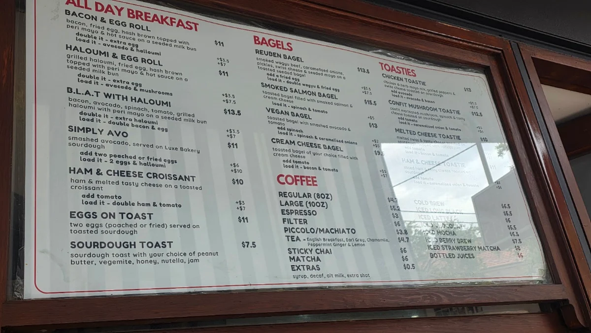 Menu, Little Me Cafe Waverley