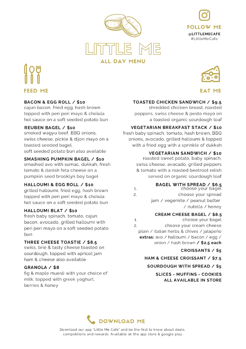 Menu, Little Me Cafe Waverley