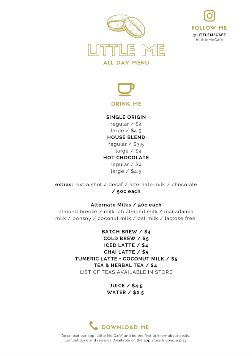 Menu, Little Me Cafe Waverley