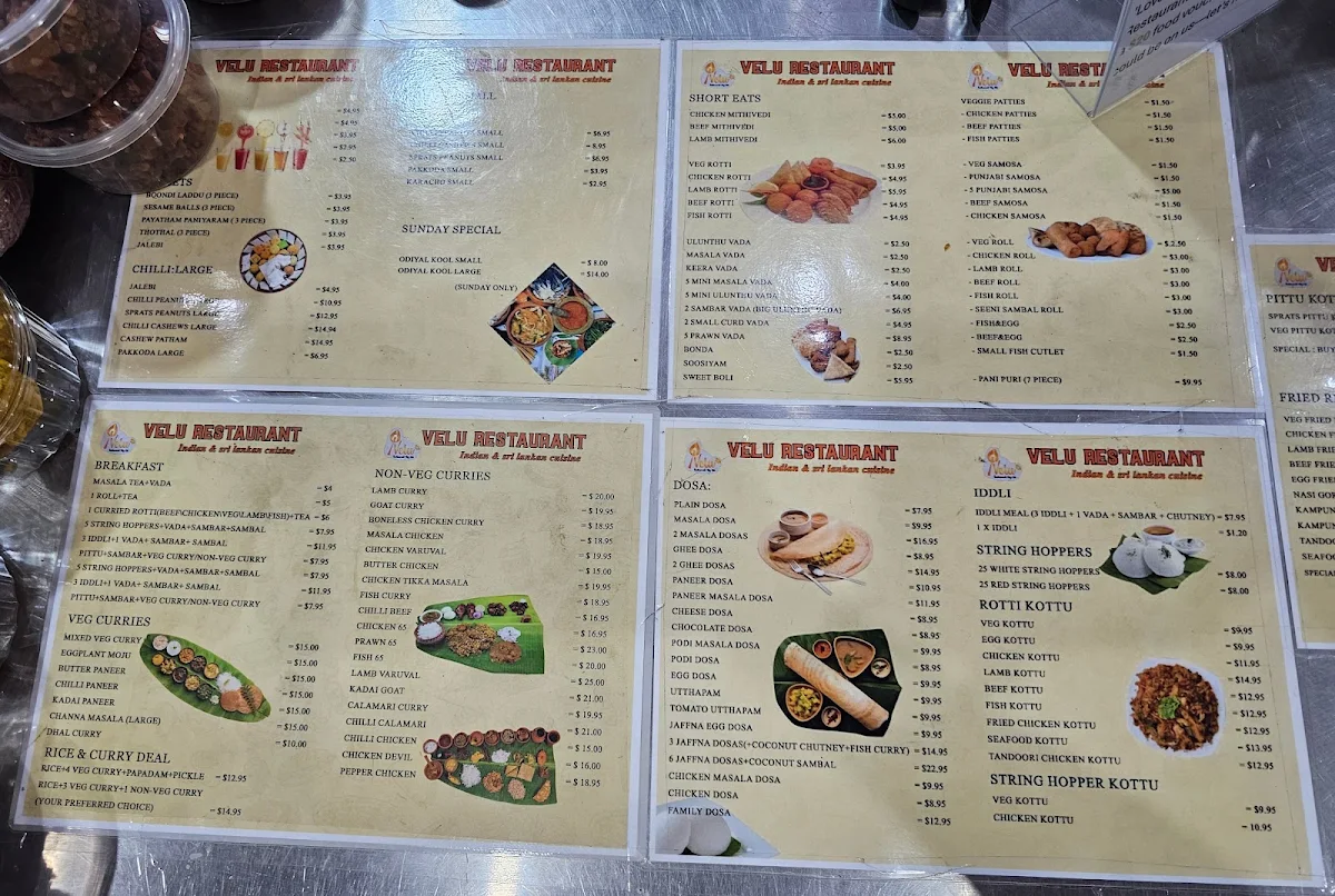 Menu, VELU RESTAURANT