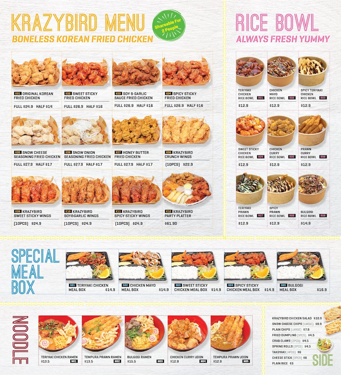 Menu, Krazy Bird Chester Hill