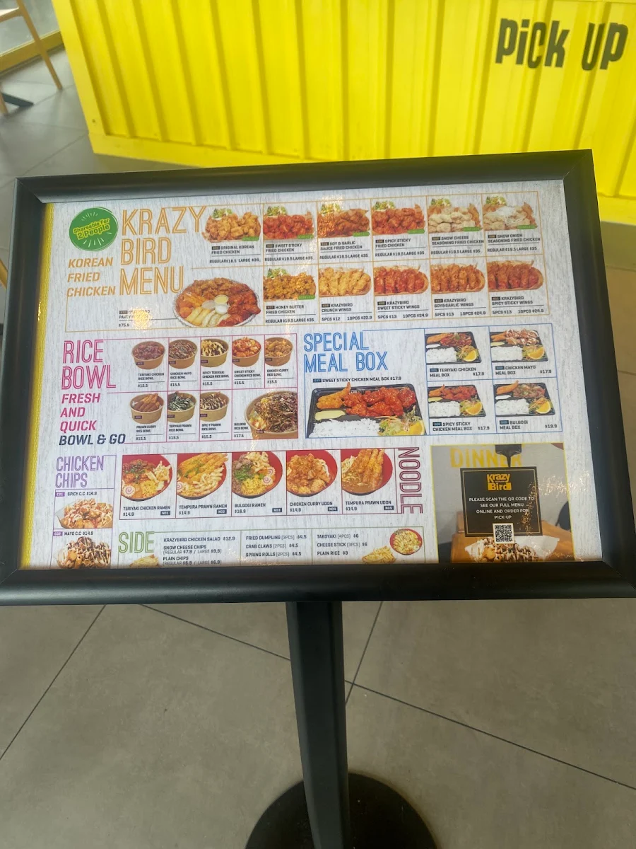 Menu, Krazy Bird Chester Hill