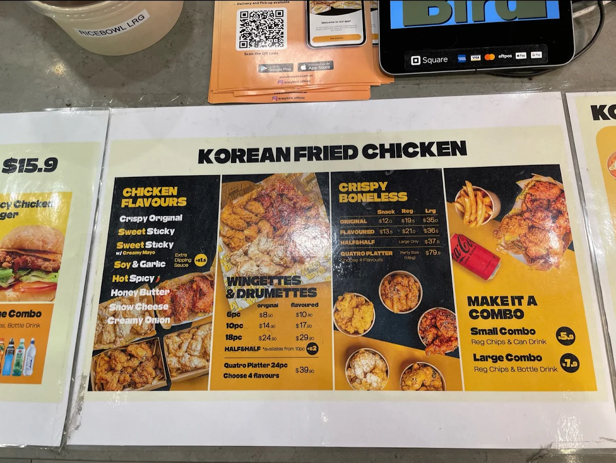 Menu, Krazy Bird Chester Hill