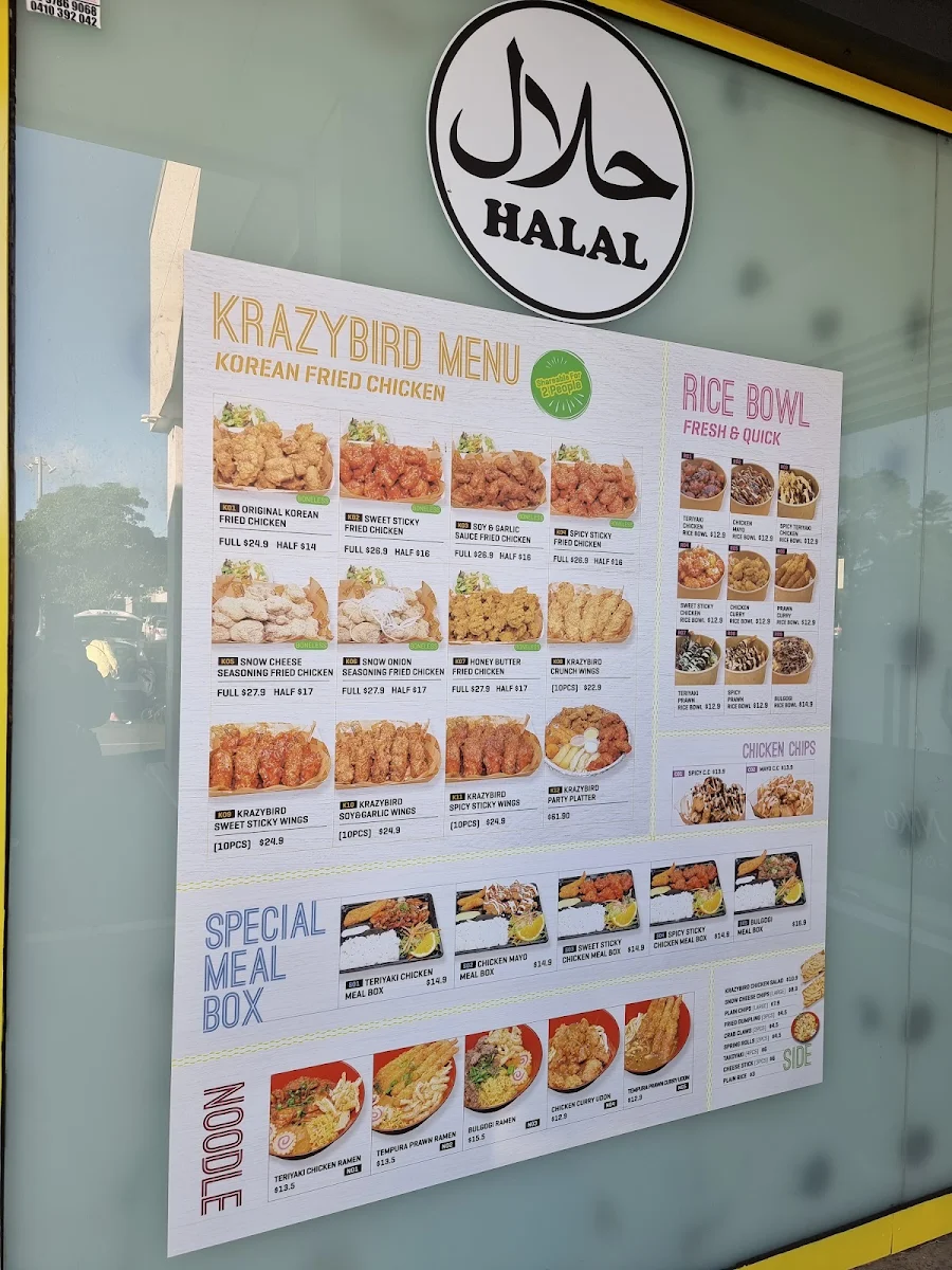 Menu, Krazy Bird Chester Hill