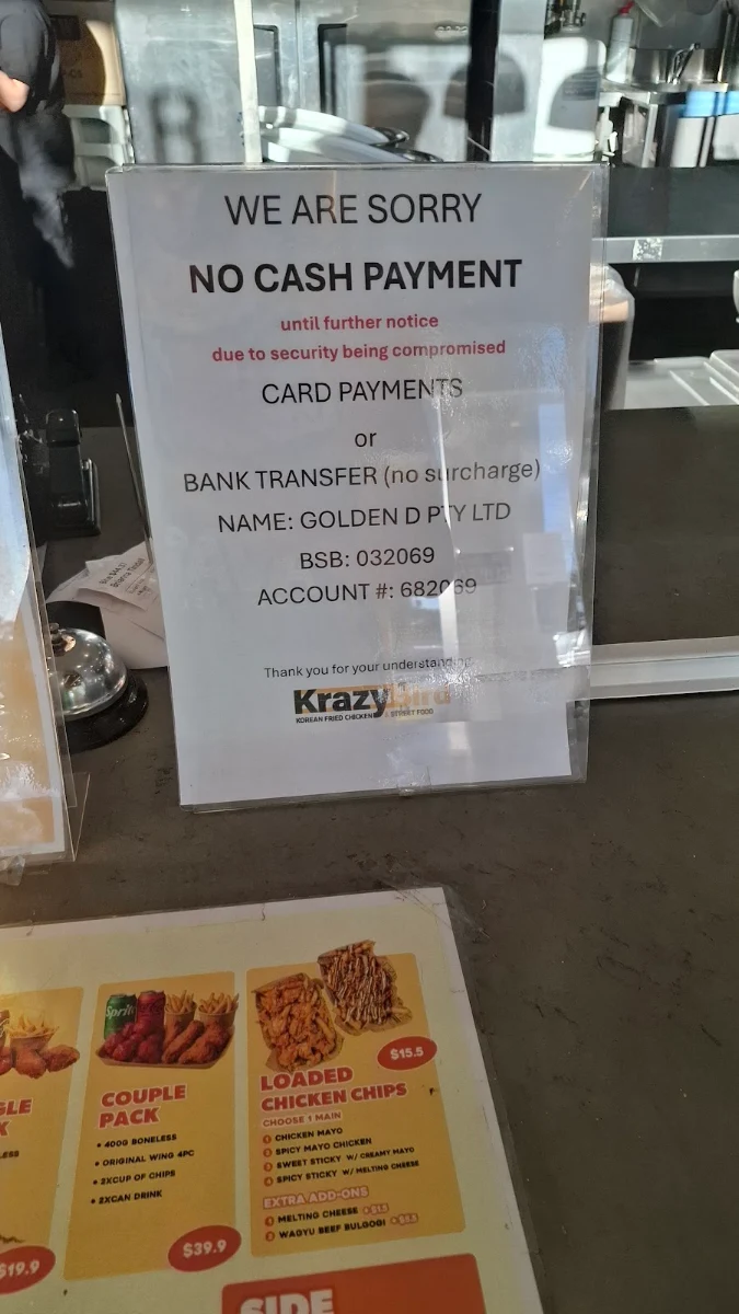 Menu, Krazy Bird Chester Hill