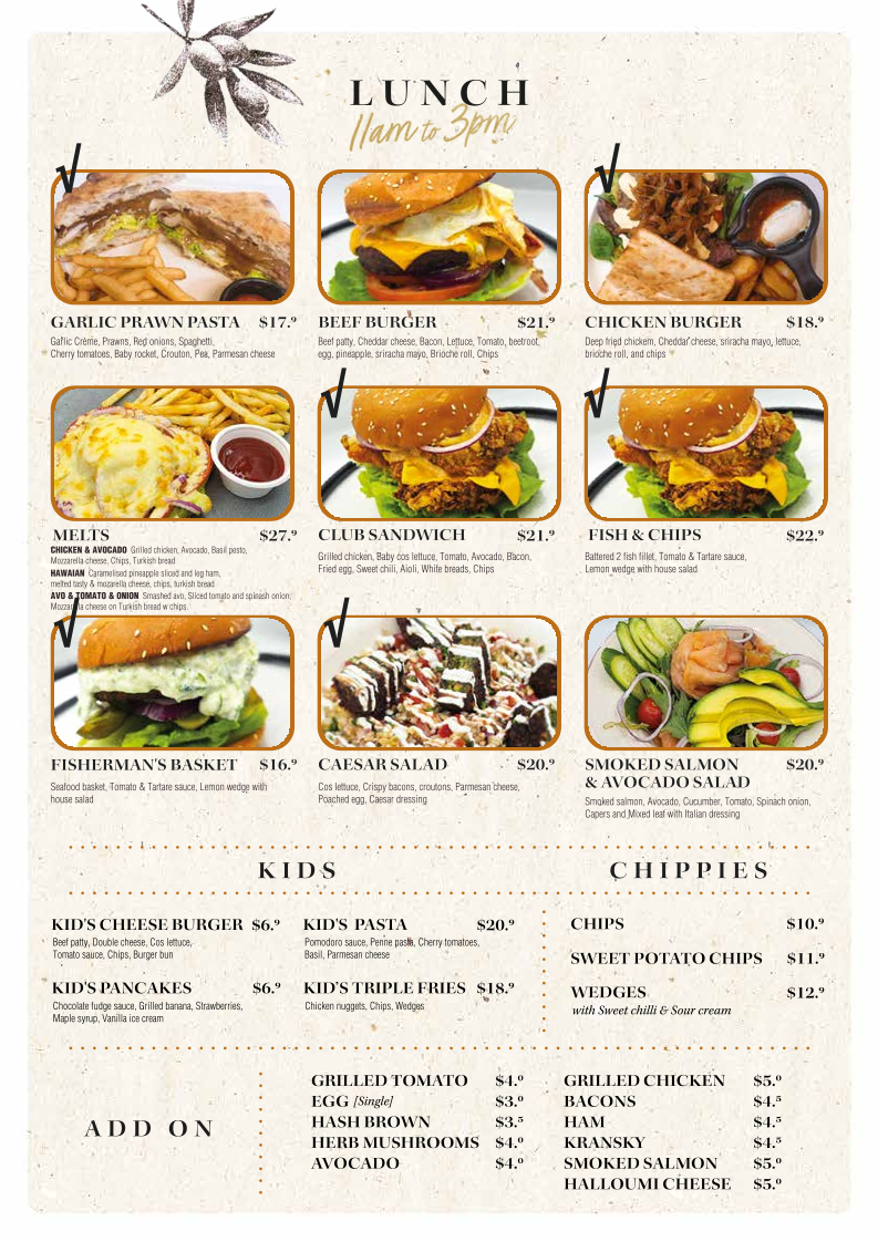 Menu, Caffe Cherry Beans
