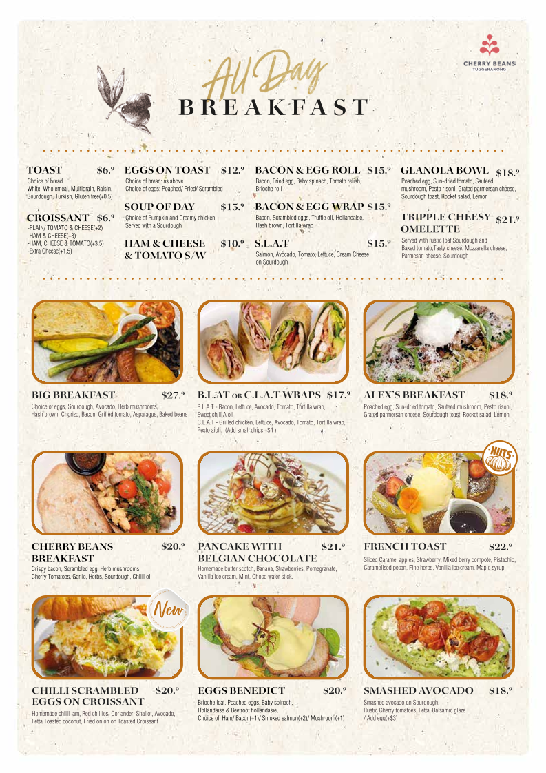 Menu, Caffe Cherry Beans