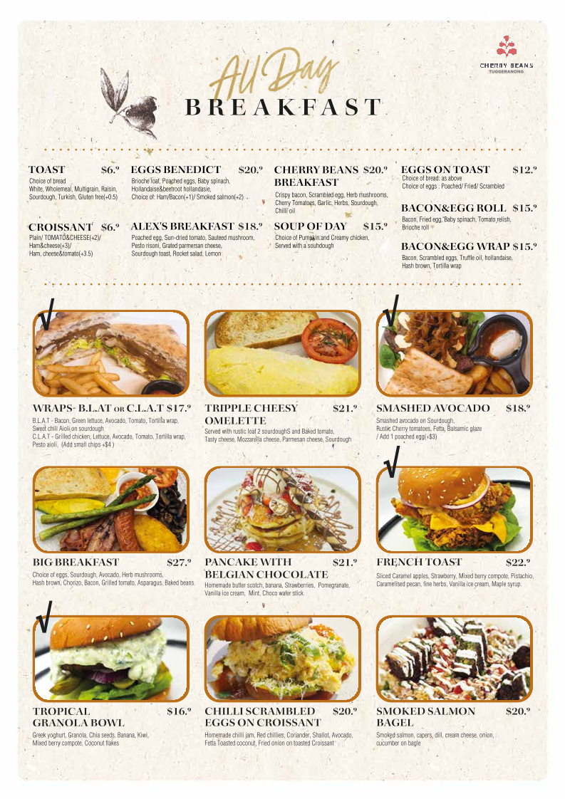 Menu, Caffe Cherry Beans