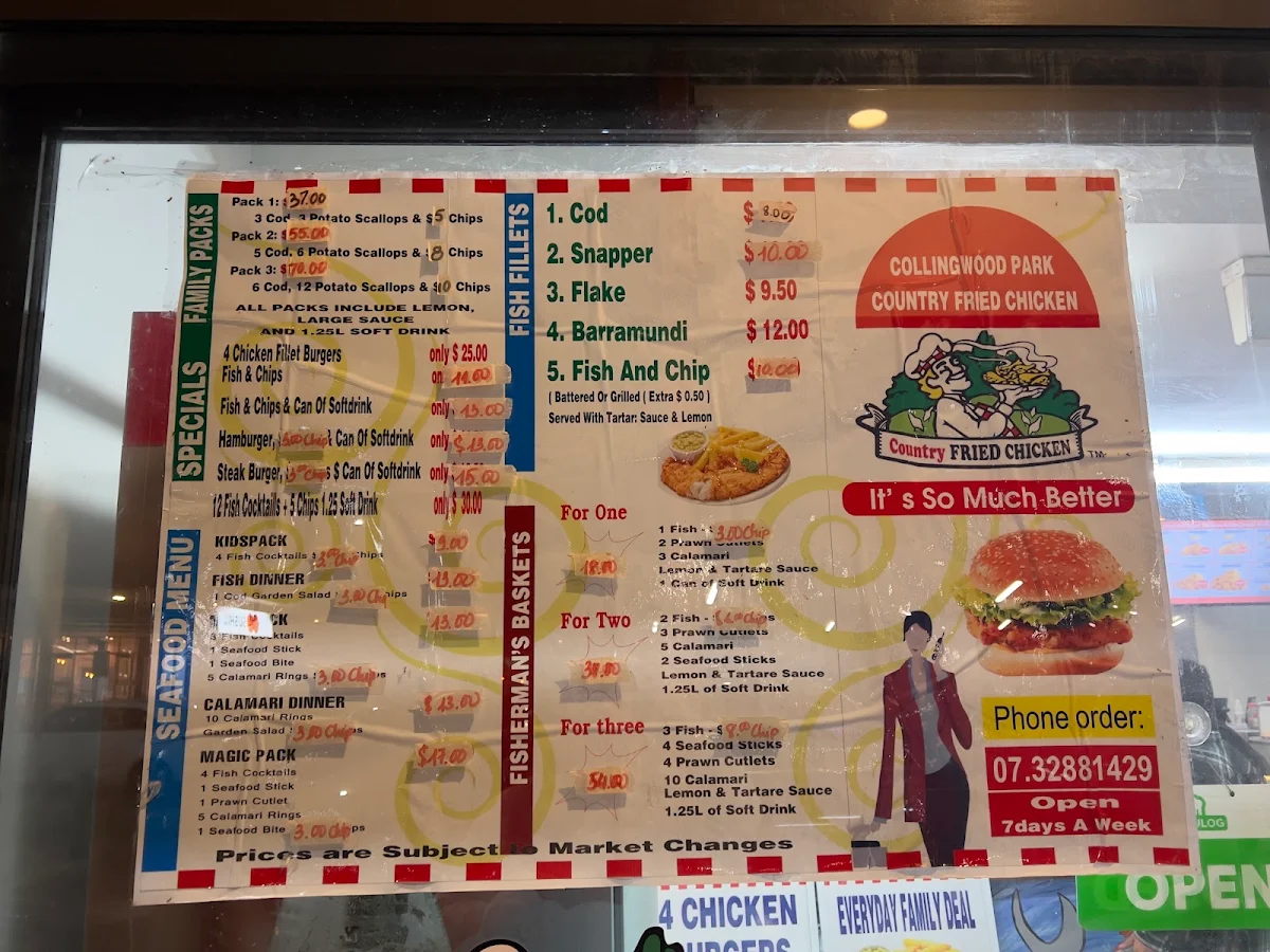 Menu, Collingwood park Country fried chicken
