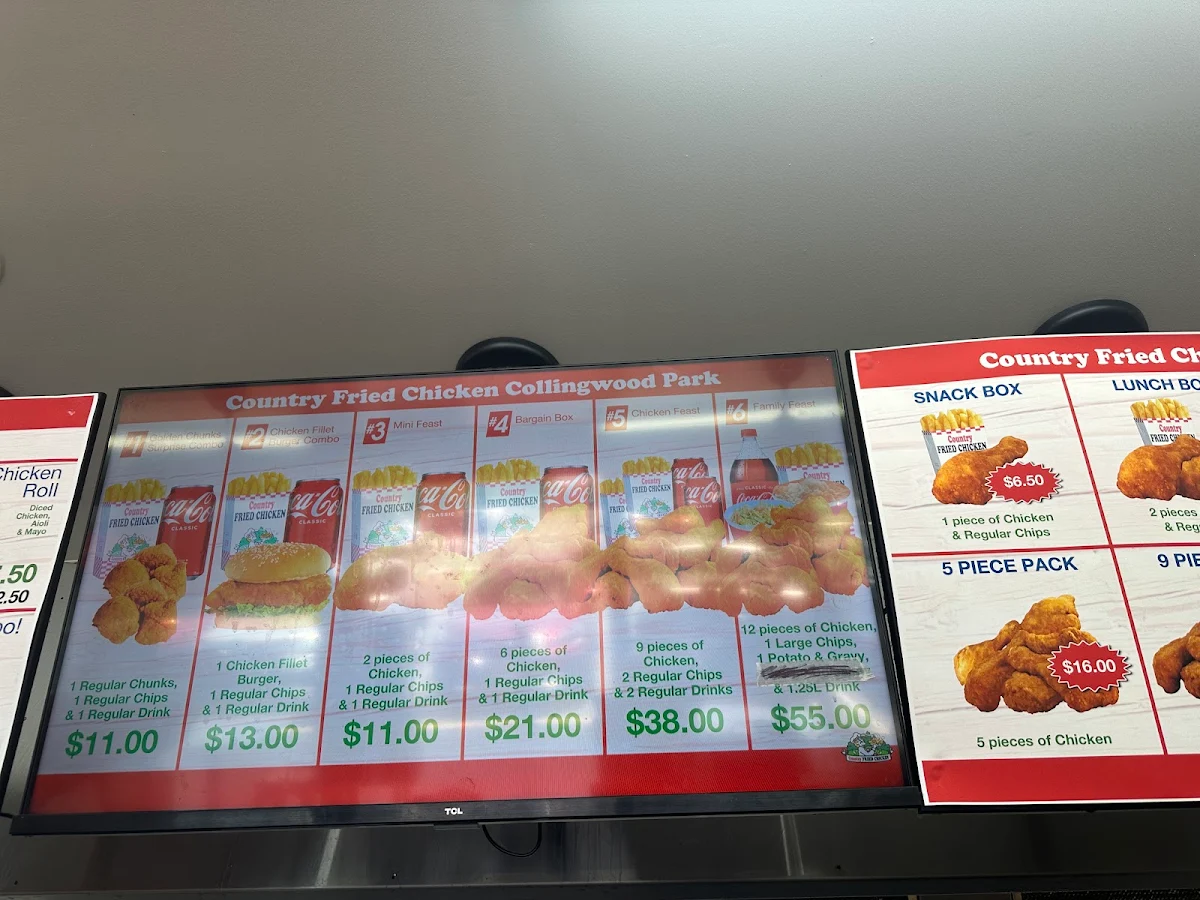 Menu, Collingwood park Country fried chicken