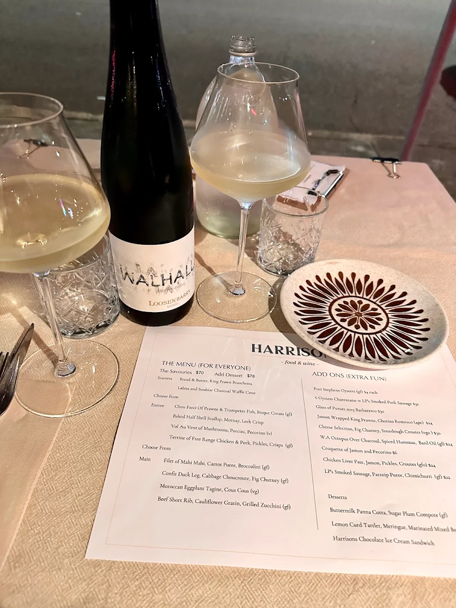 Menu, Harrisons Food & Wine