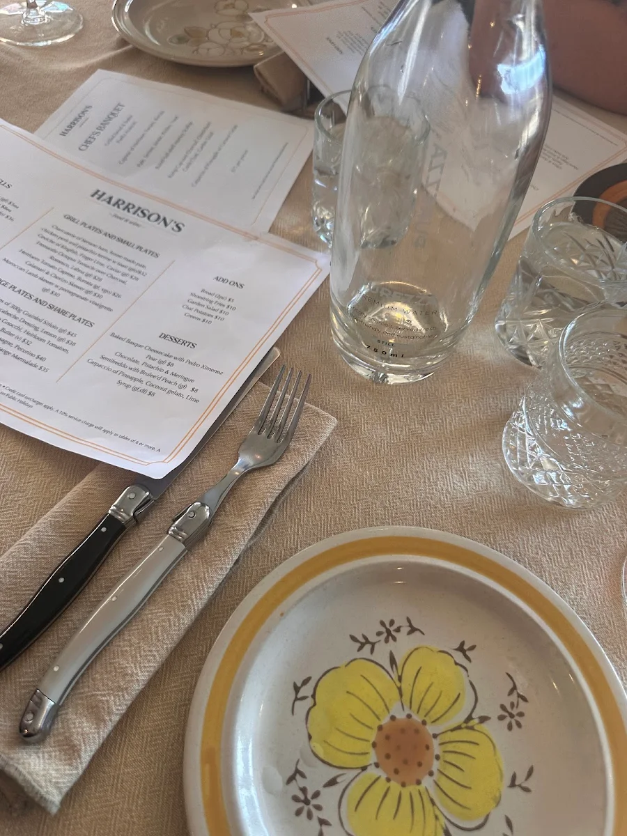 Menu, Harrisons Food & Wine